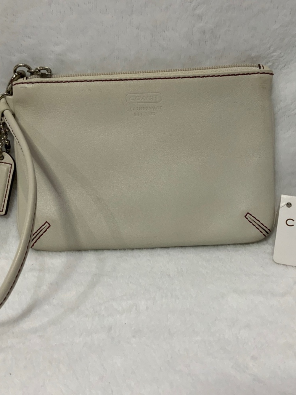 Vintage Coach Leather Skinny Wristlet Zip Wallet White/Silver FS8360